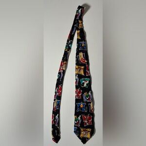 Vintage 1995 Looney Tunes Mania Character Color Blocks Hand Made 100% Silk Tie